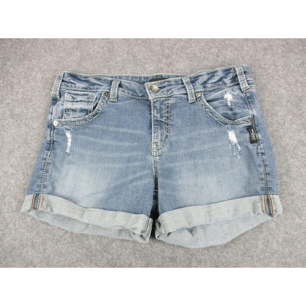 Silver Jeans Co Womens Boyfriend Denim Shorts Blue Cuffed Distressed Size 34*